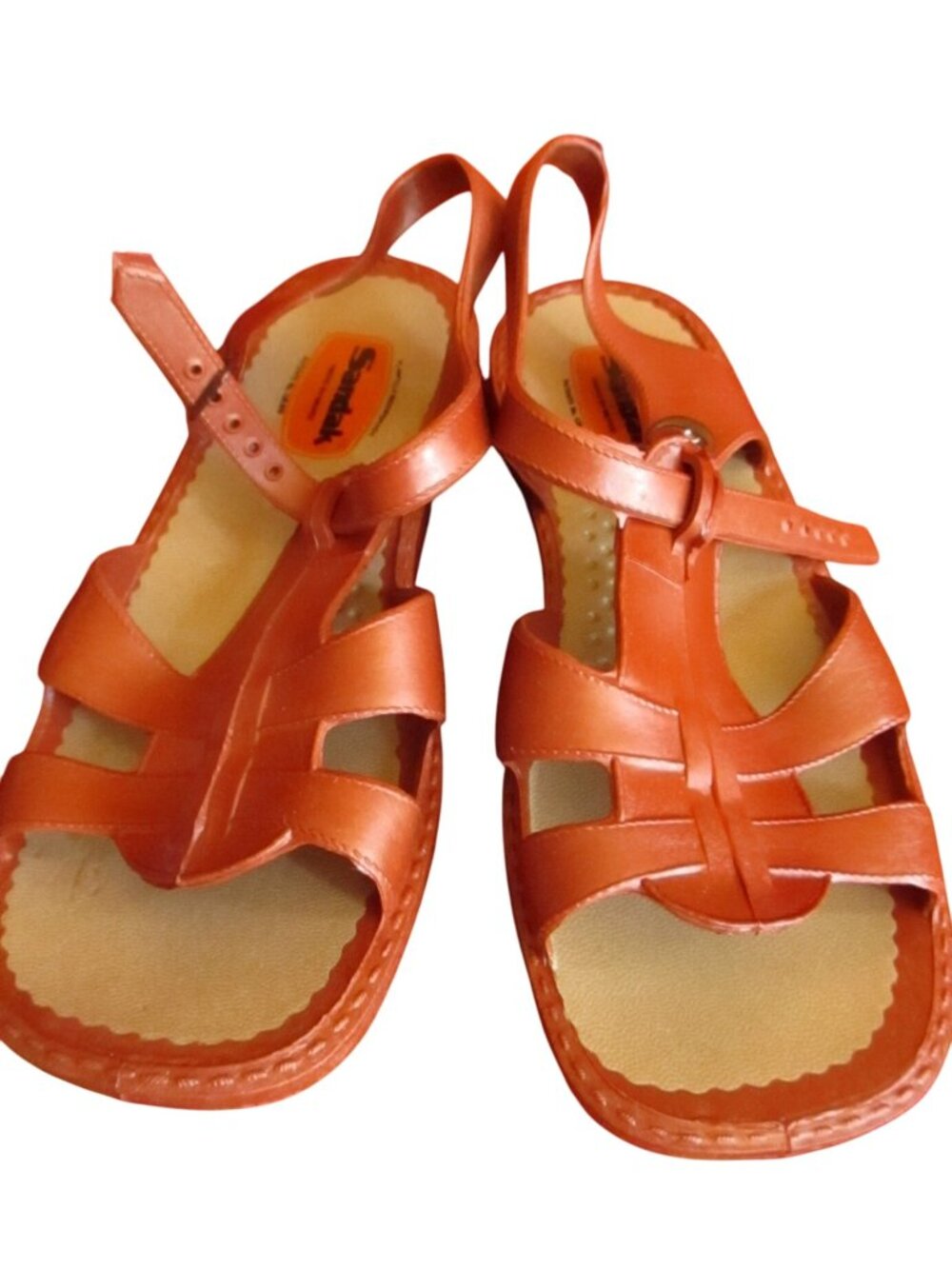 True Vtg MEXICAN SANDALS Sz 4 NEW NIB 70s Womens BROWN RUBBER SLIP ON SANDAK